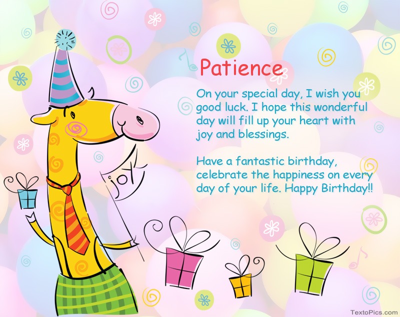 Funny Happy Birthday cards for Patience