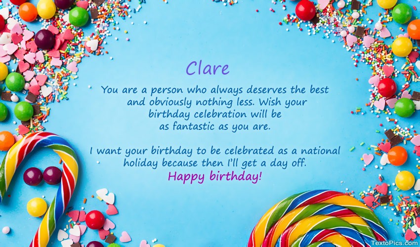 Happy Birthday Clare in prose